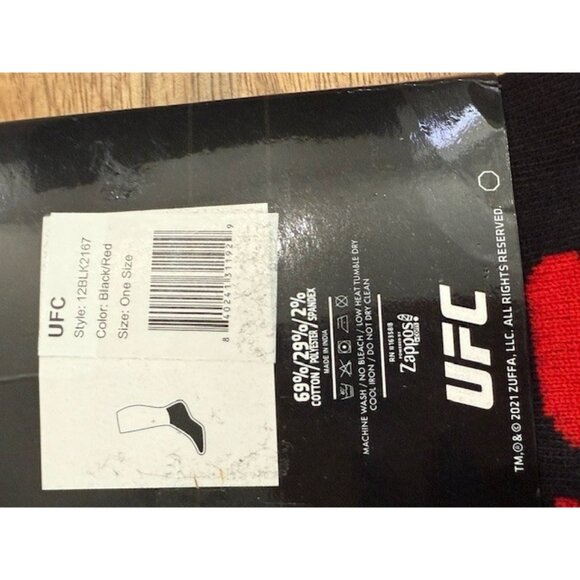 No Show UFC Socks One Size Fits All 3 Pack Black Red 12BLK2167 Antimicrobial New - Picture 7 of 9